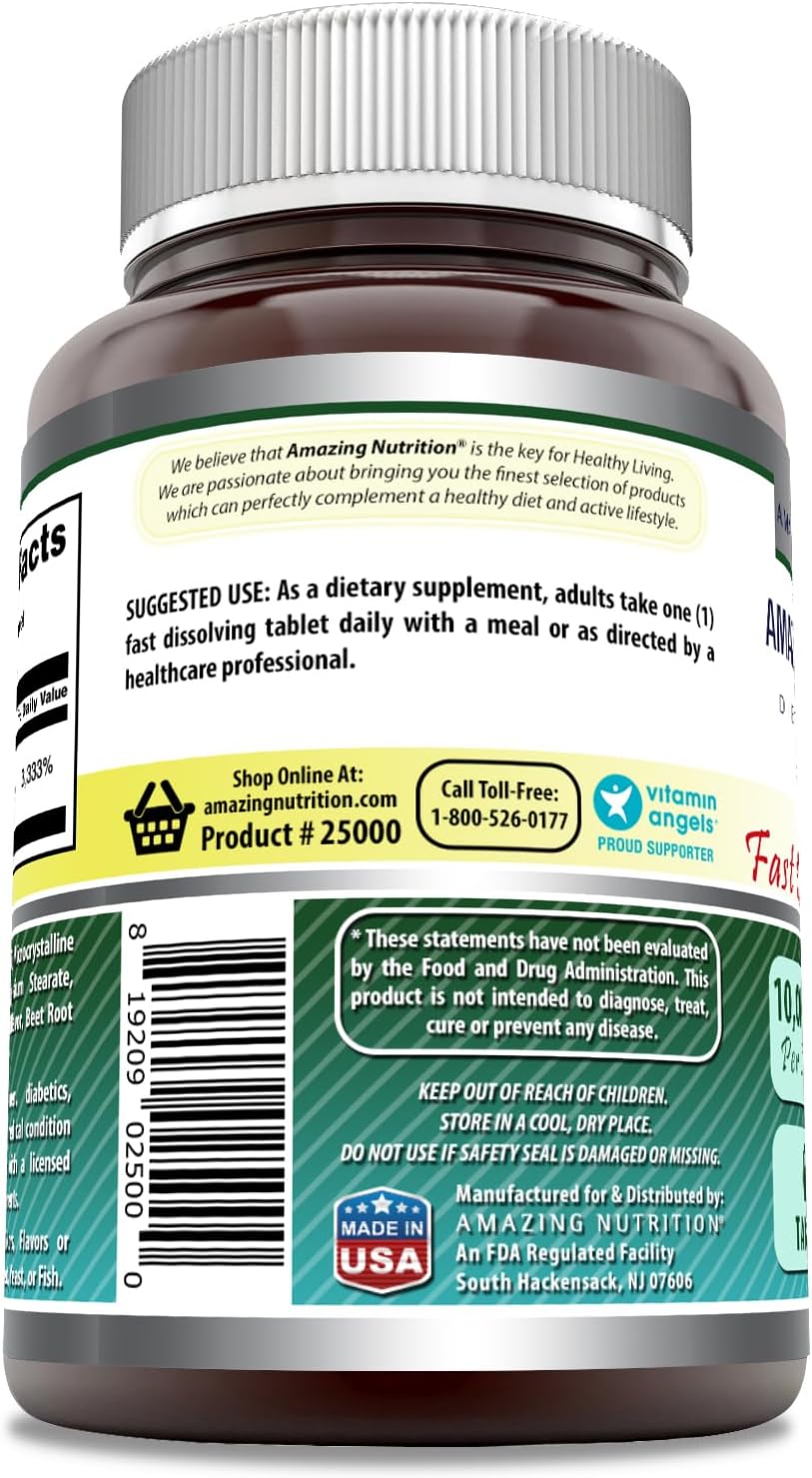 Amazing Formulas Biotina 10,000 mcg – Comprimidos de Disolución Rápida Sabor Fresa, 60 Unidades