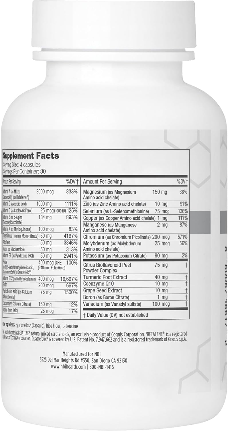 NBI Supreme Daily Multivitamin - Complejo Multivitamínico y Mineral para Hombres y Mujeres - 120 Cápsulas Vegetales
