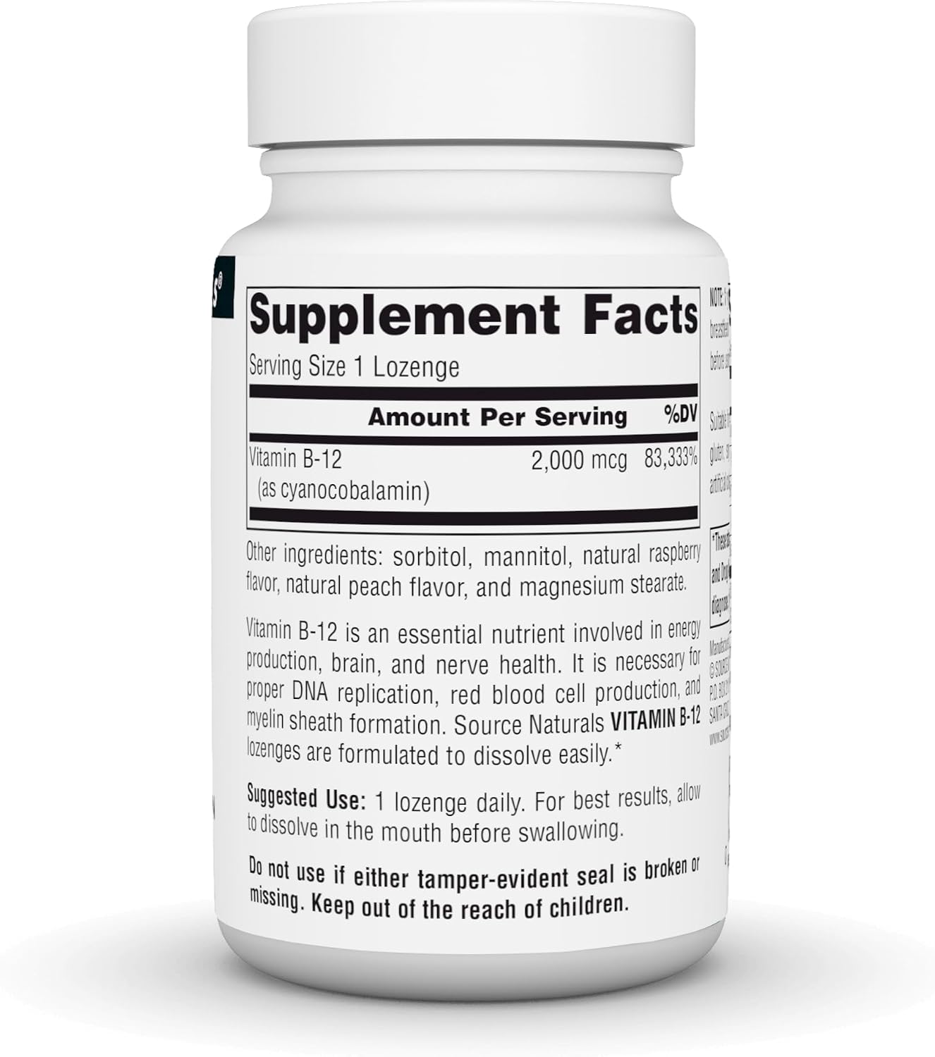 Source Naturals Vitamina B-12 2000 mcg - 100 Comprimidos Sublinguales