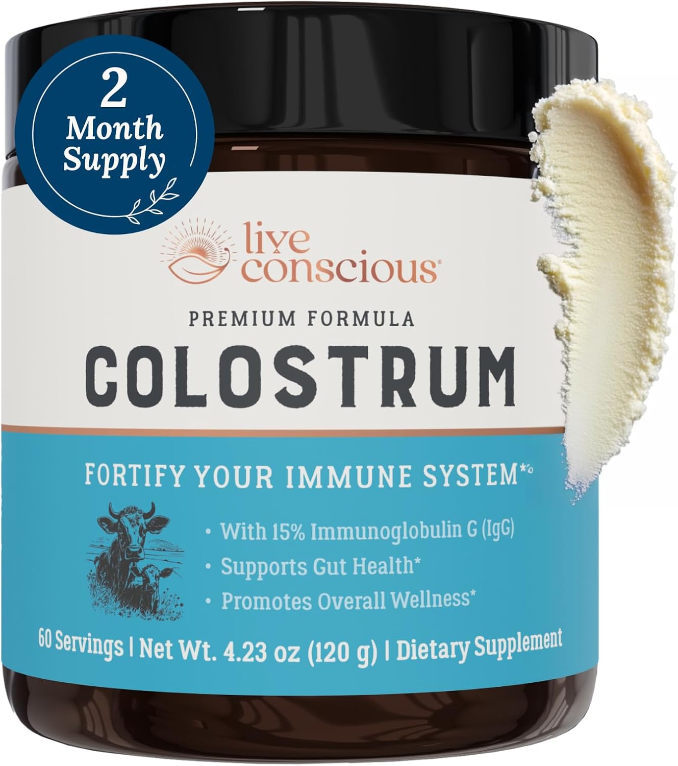 Live Conscious Colostrum Powder - Calostro Bovino de Pasto con Lactoferrina (227 g)
