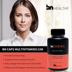 BNHealthy Chews Multivitamínico Bariátrico con Hierro - Masticable Diario con B12, D3, Folato y Zinc, Sabor Frambuesa, para Adultos Post-Cirugía, 60 Unidades