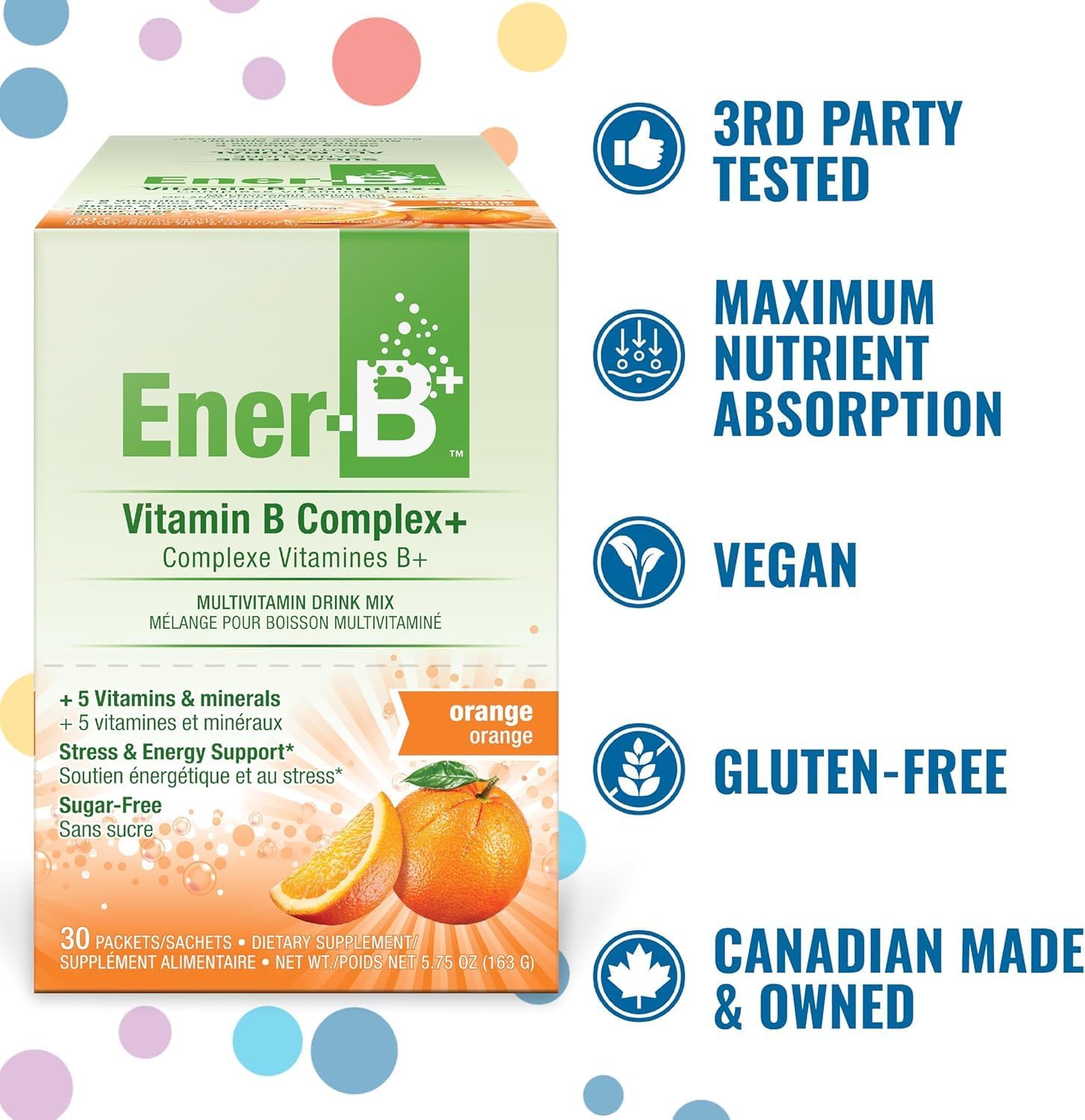 Ener-B+ Bebida Multivitamínica Sin Azúcar - Sabor Naranja - 30 Sobres