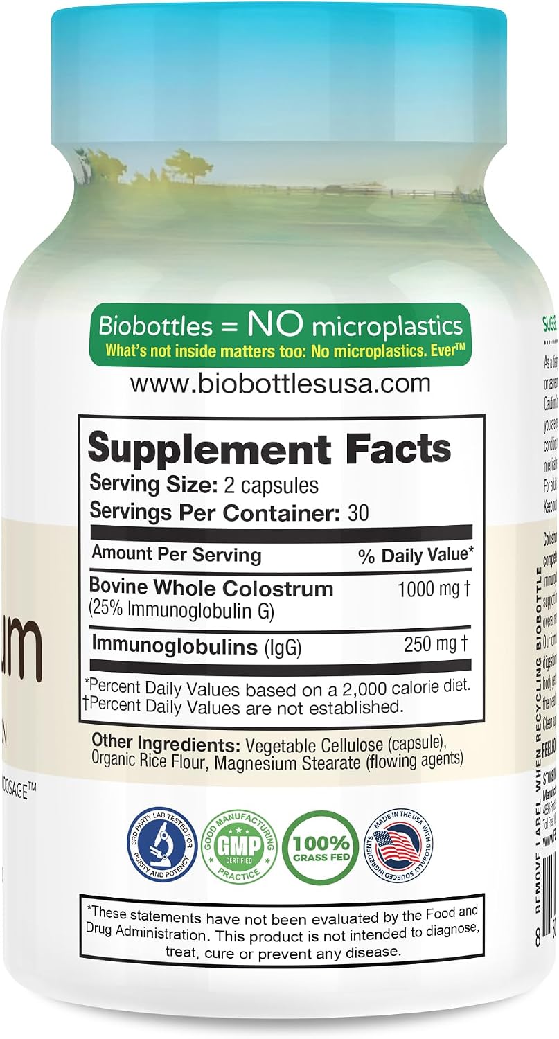 FeelGood Superfoods Calostro Bovino en Cápsulas - 2000 mg por Dosis - Salud Intestinal e Inmunidad - 60 Cápsulas