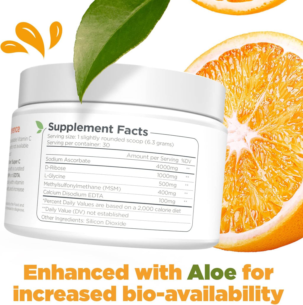 Dr. Keith's Own Super C - Vitamina C en Polvo Alta Dosis 4000mg con D-Ribosa, Glicina y MSM - Sin Sabor, 200 Gramos (30 Dosis)