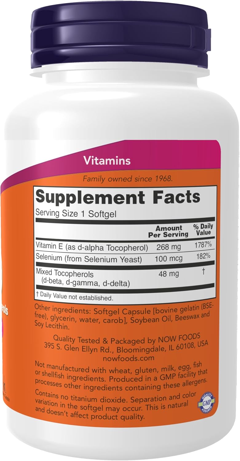 Vitamina E-400 UI con Tocoferoles Mixtos y Selenio - 100 Perlas Blandas