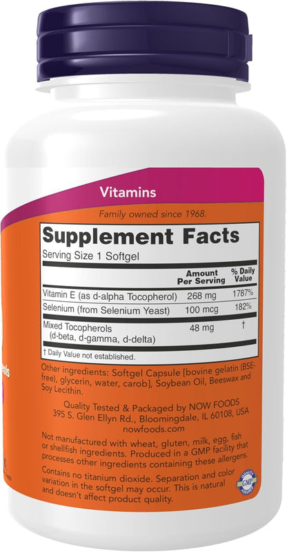 Vitamina E-400 UI con Tocoferoles Mixtos y Selenio - 100 Perlas Blandas – Image 2