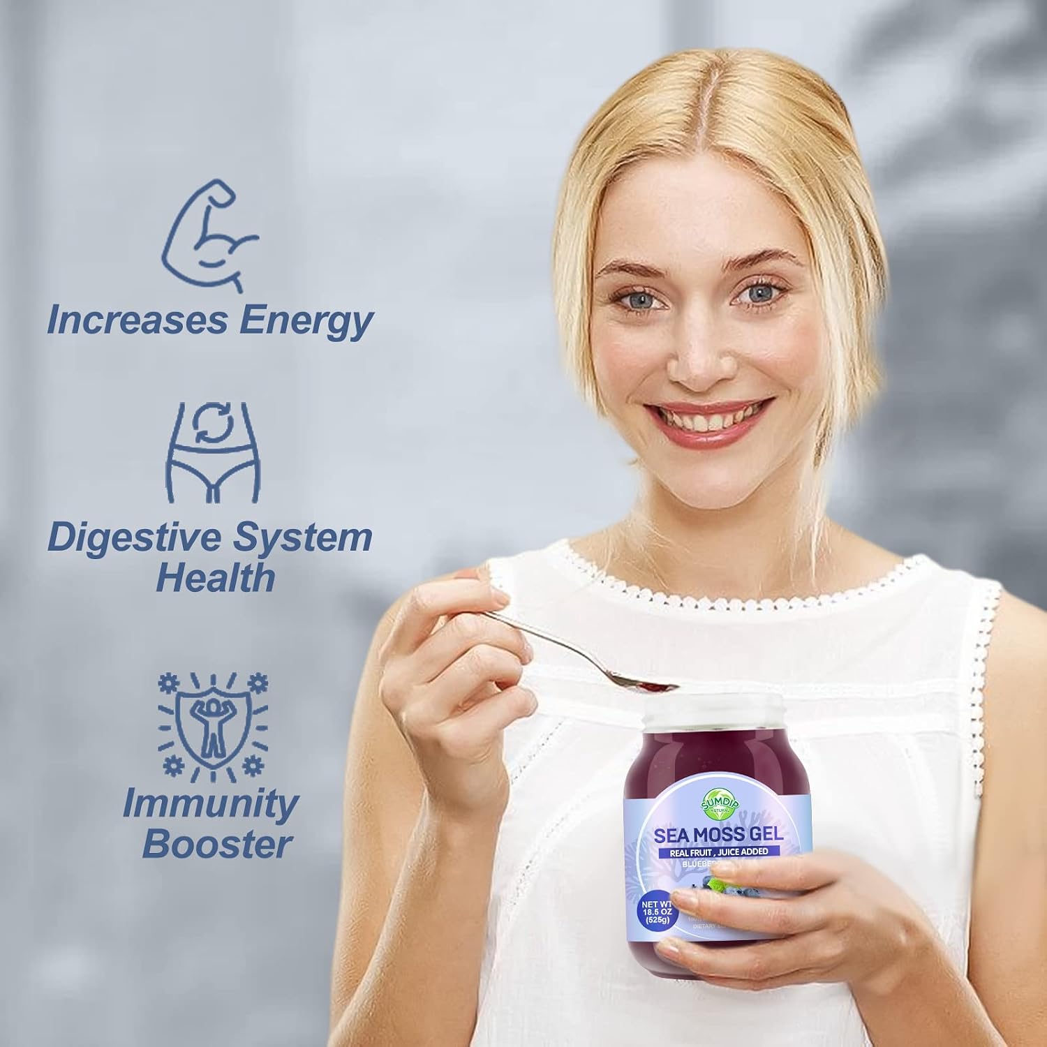 SumDIP Sea Moss Gel de Arándanos Azules - 18.5oz (524g) - Suplemento Natural de Vitaminas y Minerales