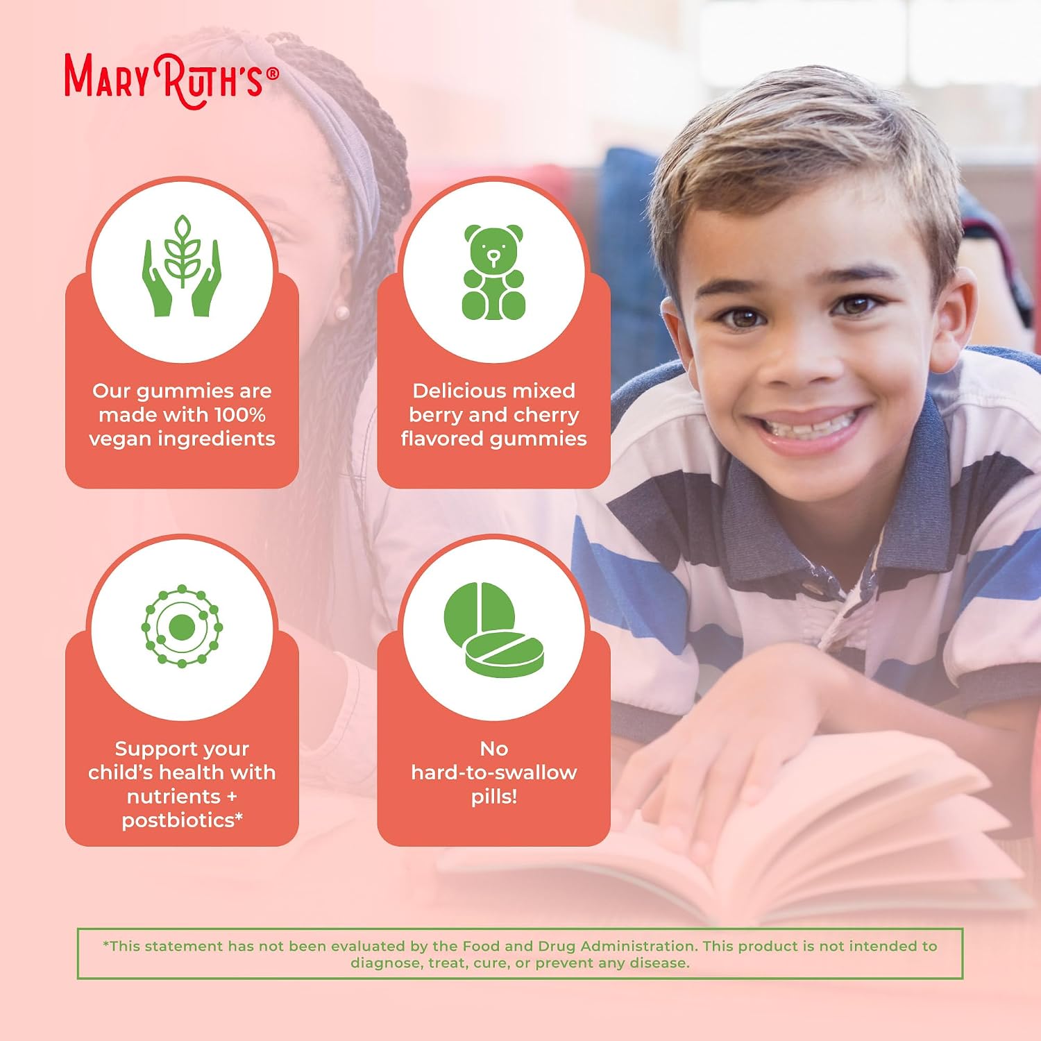 MARYRUTH'S Gomitas Multivitamínicas Orgánicas con Postbióticos para Niños a partir de 4 años, 60 unidades