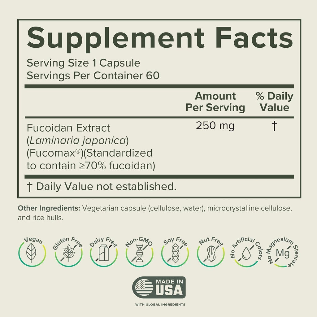 Prominent Nutrition Fucoidan 250 mg – 60 Cápsulas – Extracto de Alga Parda Premium para el Apoyo Digestivo e Inmune