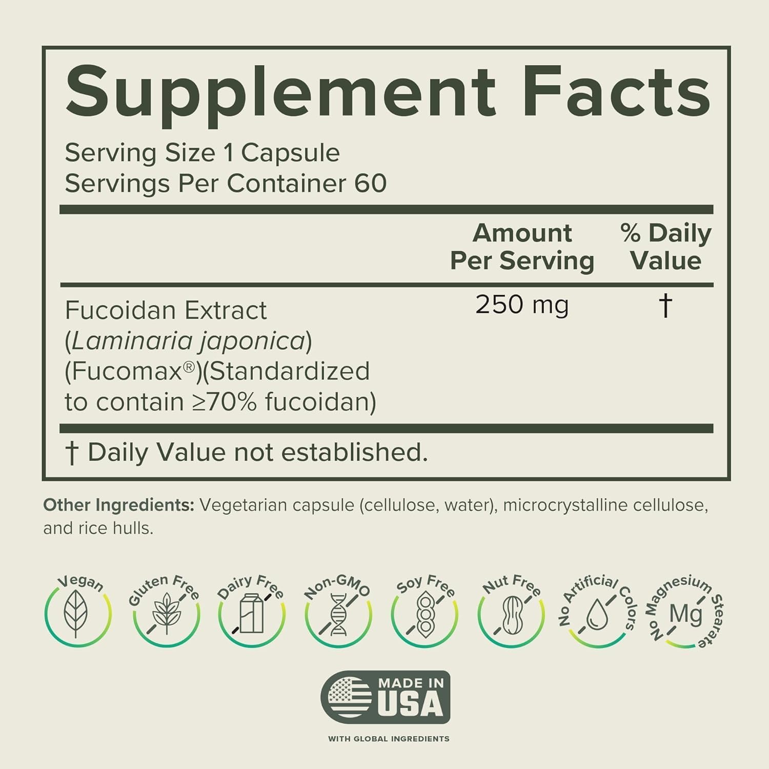 Prominent Nutrition Fucoidan 250 mg – 60 Cápsulas – Extracto de Alga Parda Premium para el Apoyo Digestivo e Inmune