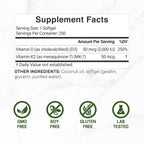 DEAL SUPPLEMENT Vitamina D3 2.000 UI + K2 MK7 50 mcg Softgels | Complejo 2 en 1 con Aceite de Coco Virgen