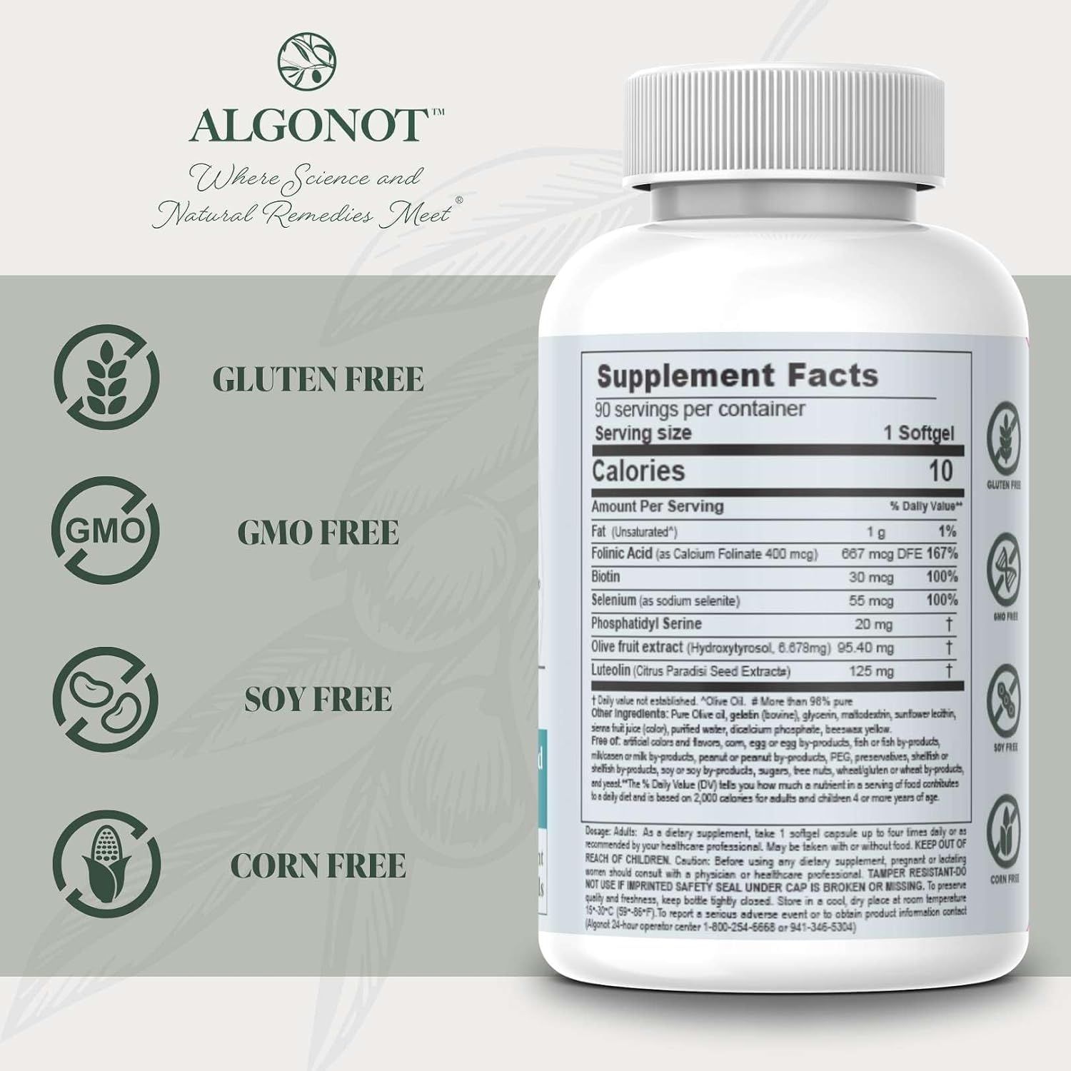 BrainGain, Luteolin and Key Ingredients with Olive Pomace Oil - 90 Capsules