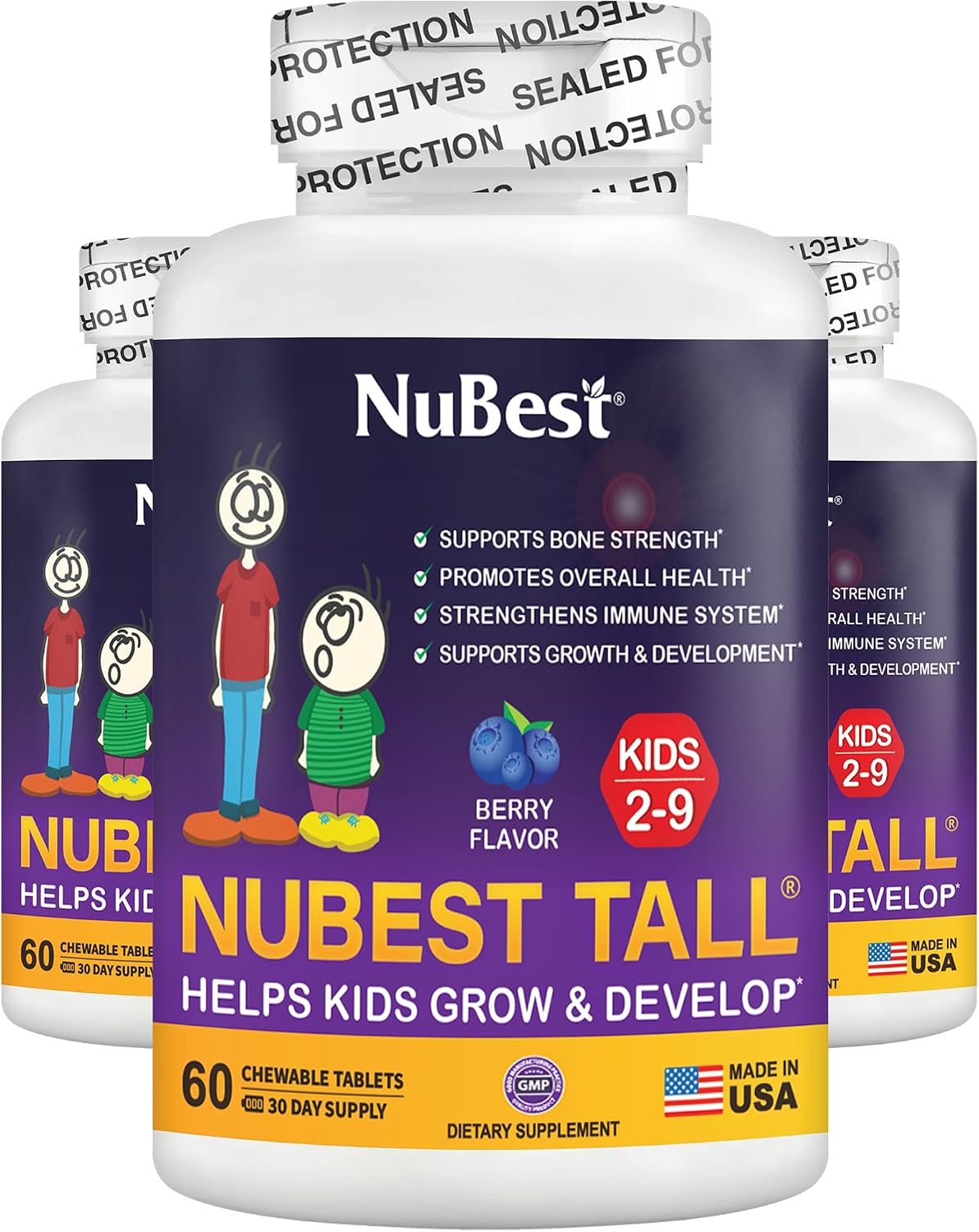 NuBest Tall Kids - Multivitamínico y Minerales para Niños de 2 a 9 Años - 180 Comprimidos Masticables Sabor Bayas