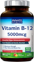 Innate Vitality Vitamina B12 5000mcg Sublingual, Metilcobalamina Vegano, 90 Comprimidos