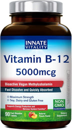Innate Vitality Vitamina B12 5000mcg Sublingual, Metilcobalamina Vegano, 90 Comprimidos