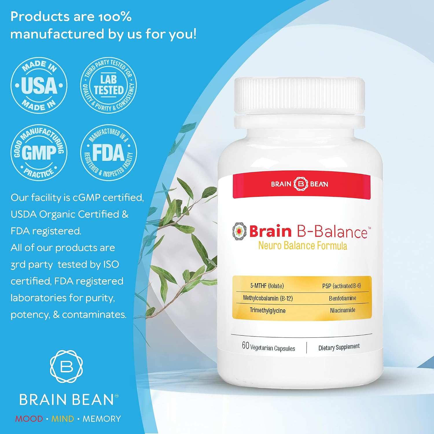 Brain B Balance: Complejo B Metilado - Fórmula Neurobalance - 60 Cápsulas Veganas