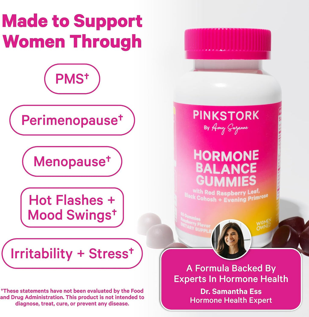 Pink Stork Gominolas de Equilibrio Hormonal para Mujeres – Apoyo para PMS, Menopausia y Premenopausia – 60 Gominolas Veganas