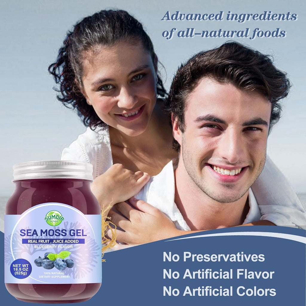 SumDIP Sea Moss Gel de Arándanos Azules - 18.5oz (524g) - Suplemento Natural de Vitaminas y Minerales
