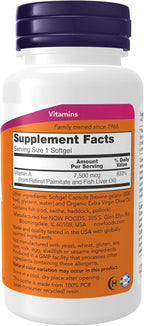 NOW Foods Vitamina A (Aceite de Hígado de Pescado) 25,000 UI – 250 Cápsulas Blandas