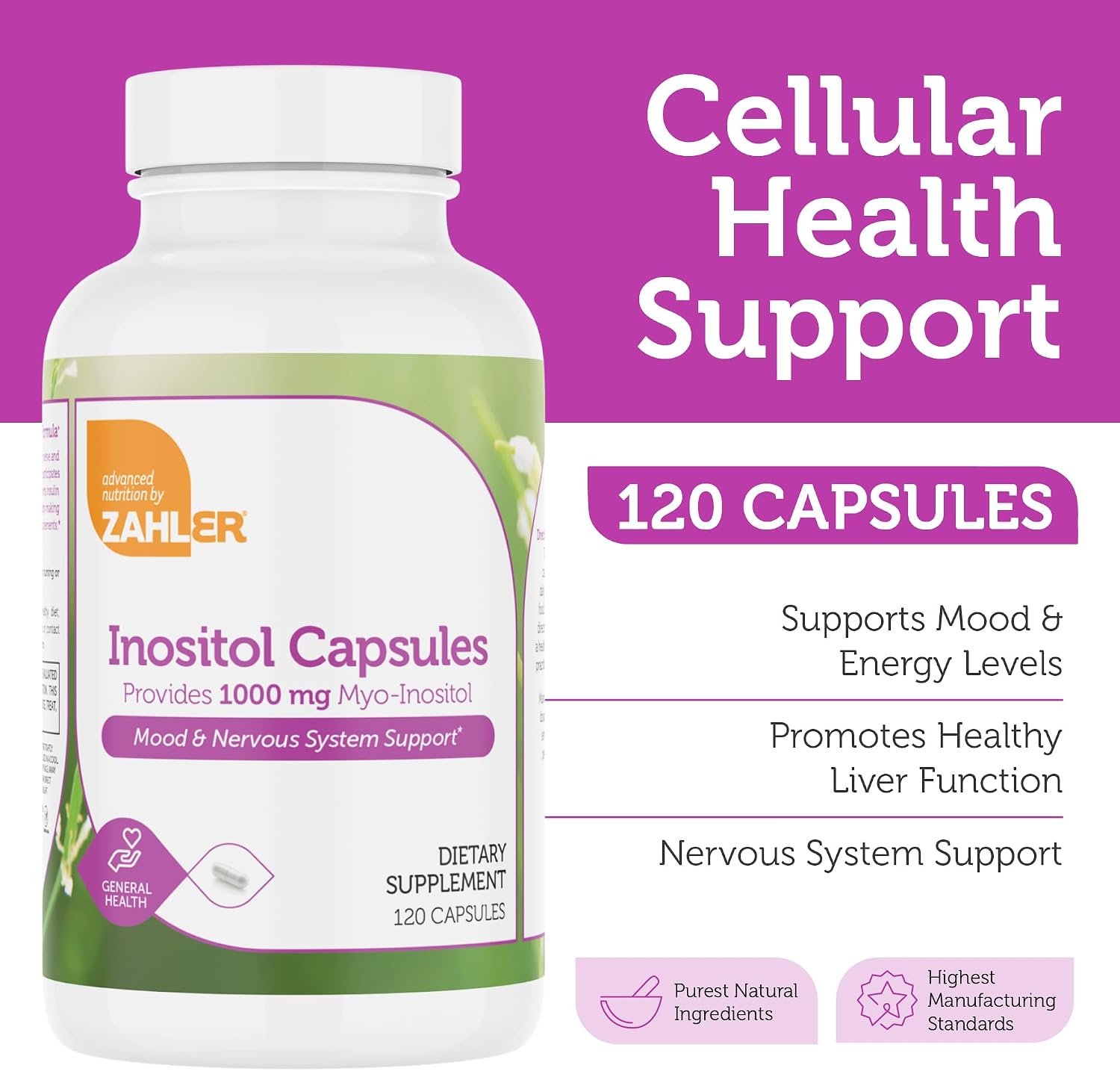 Zahler Inositol 1000mg - 120 Cápsulas - Complemento Alimenticio para el Bienestar General