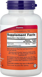 NOW Foods B-6, 100 mg, 250 Cápsulas Veganas