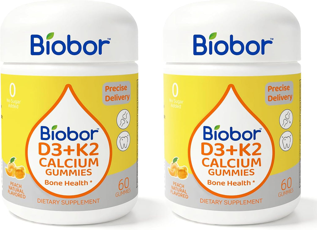 Biobor Natural Vitamin D3 K2 Gummies, 5000 UI D3 + 100 mcg K2 (MK-7), 90 Gominolas