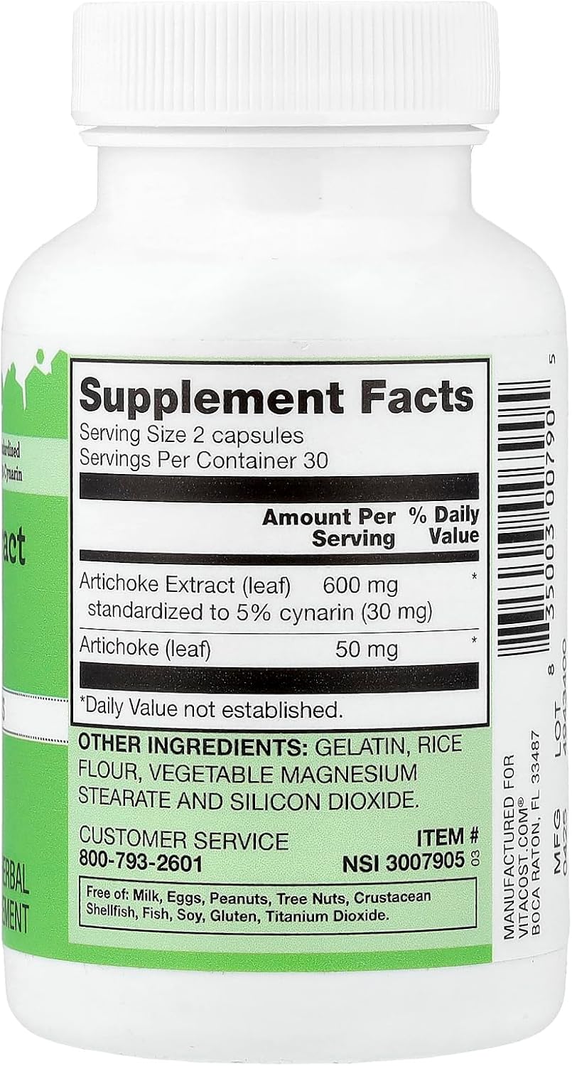 Extracto de Alcachofa Vitacost, 60 Cápsulas (300 mg por Cápsula)