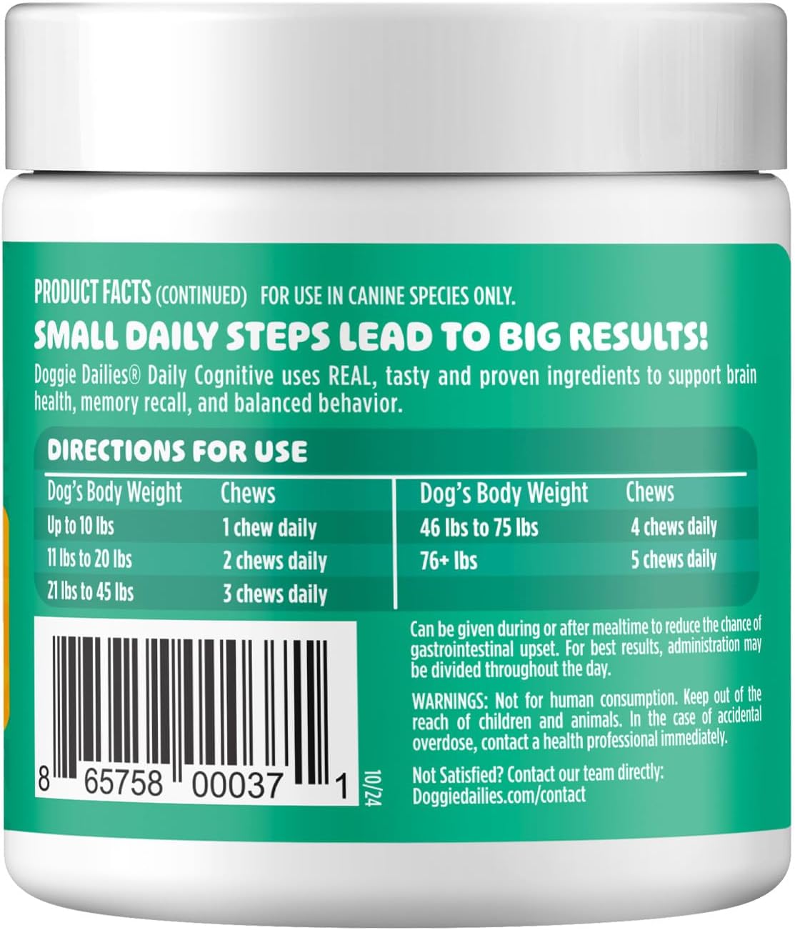 Doggie Dailies Masticables Cognitivos para Cachorros con DHA, Selenio, Ashwagandha Orgánica y Antioxidantes – 120 Masticables Blandos Sabor Mantequilla de Cacahuete