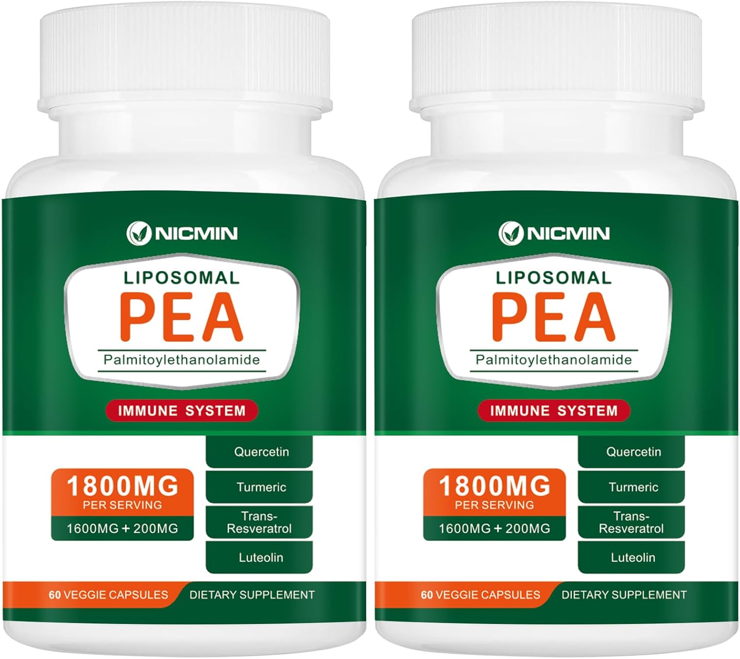 NICMIN 1600mg Palmitoylethanolamide con Luteolina y Quercetina, Alta Absorción, 120 Cápsulas