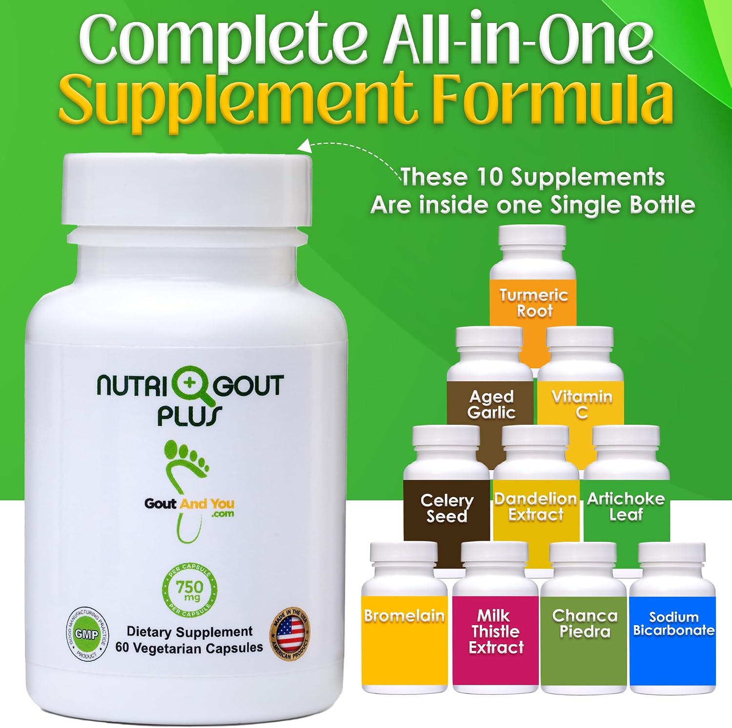 Gout and You NutriGout Plus - Suplemento para el Ácido Úrico - 60 Cápsulas Vegetarianas - 750 mg por Cápsula