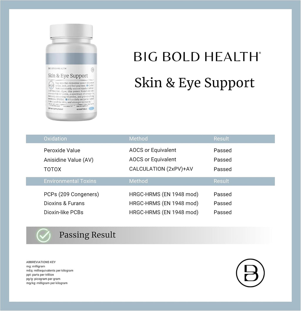 BIG BOLD HEALTH Skin & Eye Support - Complejo Omega-3 con Aceite de Salmón de Alaska, DHA, Astaxantina y Luteína - 60 Cápsulas Blandas