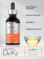 Horbäach Vitamin D3 K2 Liquid Drops | con MK-7 | 2 fl oz | Vegetariano, No-GMO, Sin Gluten