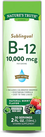 Vitamina B12 Sublingual 10.000 mcg, Líquido de Acción Rápida, Sabor Natural a Bayas, 59 ml (2 fl oz)