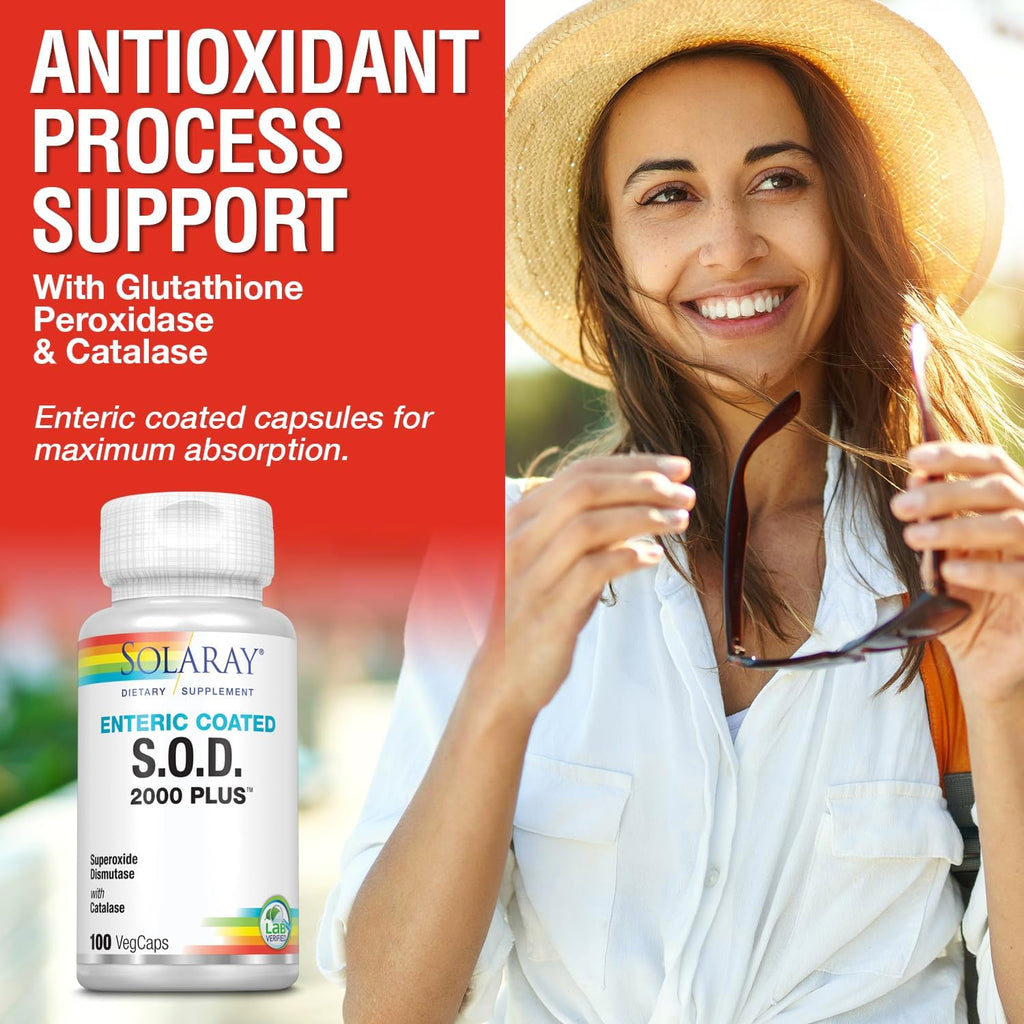 SOLARAY S.O.D. 2000 Plus - Suplemento antioxidante con SOD, catalasa y extractos herbales, 100 cápsulas