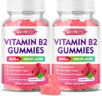Gominolas de Vitamina B2 (Riboflavina) 400 mg con Magnesio – Sin Azúcar, Veganas, Sabor Frambuesa – 60 Unidades