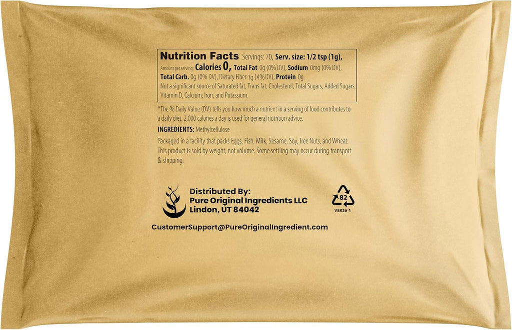 PURE ORIGINAL INGREDIENTS Metilcelulosa (70 g) - Espesante y Emulsionante, Grado Alimentario, Vegano
