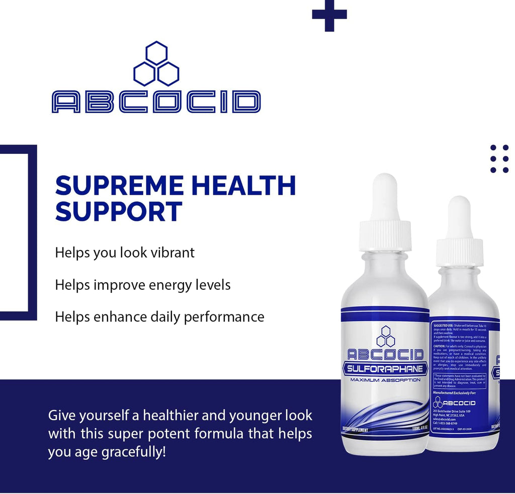 ABCOCID Sulforafano Activado y Estabilizado - 490 mg, 118 ml (4 oz), 240 porciones, Líquido