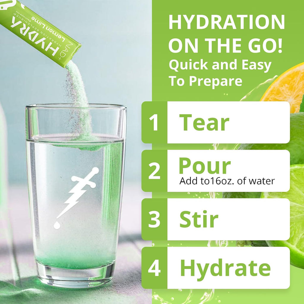 Hydra Powders NAD+ Nutrients Electrolyte Powder Packets - 16 Sobres Sabor Lima Limón