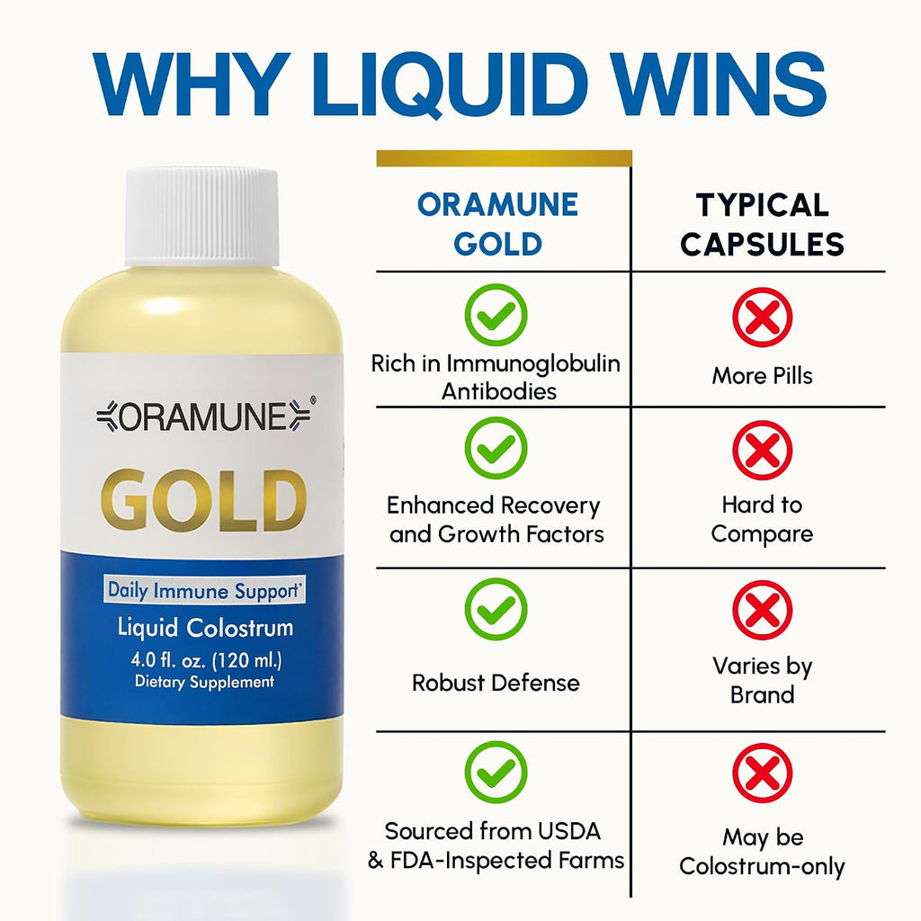 Oramune Gold Soporte Inmunológico – Calostro bovino líquido con factores de transferencia y lactoferrina (118 ml)