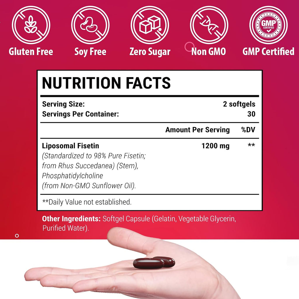 Suplemento de Fisetina Liposomal 98% Puro 1200 mg - 120 Cápsulas | Genogna