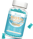 Gominolas de Biotina con Colágeno y Vitaminas para el Cabello, Piel y Uñas - Sin Azúcar, Sabor Arándano, 120 unidades