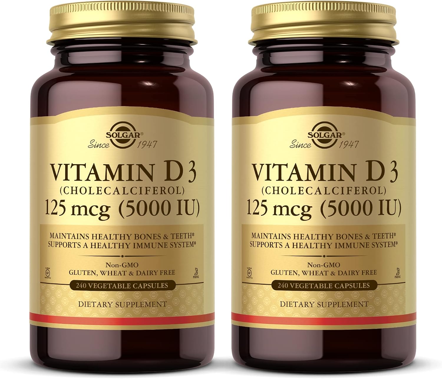 Solgar Vitamina D3 (Colecalciferol) 125 mcg (5000 UI), 100 Cápsulas Blandas