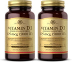 Solgar Vitamina D3 (Colecalciferol) 125 mcg (5000 UI), 240 Cápsulas Vegetales - Paquete de 2