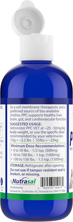 Nutrasal PPC-Vet Fosfatidilcolina Polinsaturada - Suplemento Hepático y Cerebral para Perros y Gatos - 1000 mg/5mL - Líquido Liposomal 236 ml