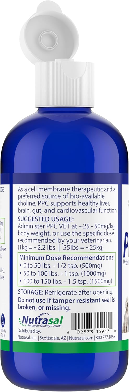 Nutrasal PPC-Vet Fosfatidilcolina Polinsaturada - Suplemento Hepático y Cerebral para Perros y Gatos - 1000 mg/5mL - Líquido Liposomal 236 ml