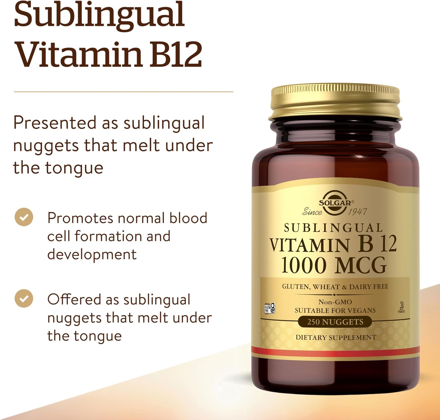 Solgar Vitamina B12 1000 mcg, 250 Nuggets Sublinguales