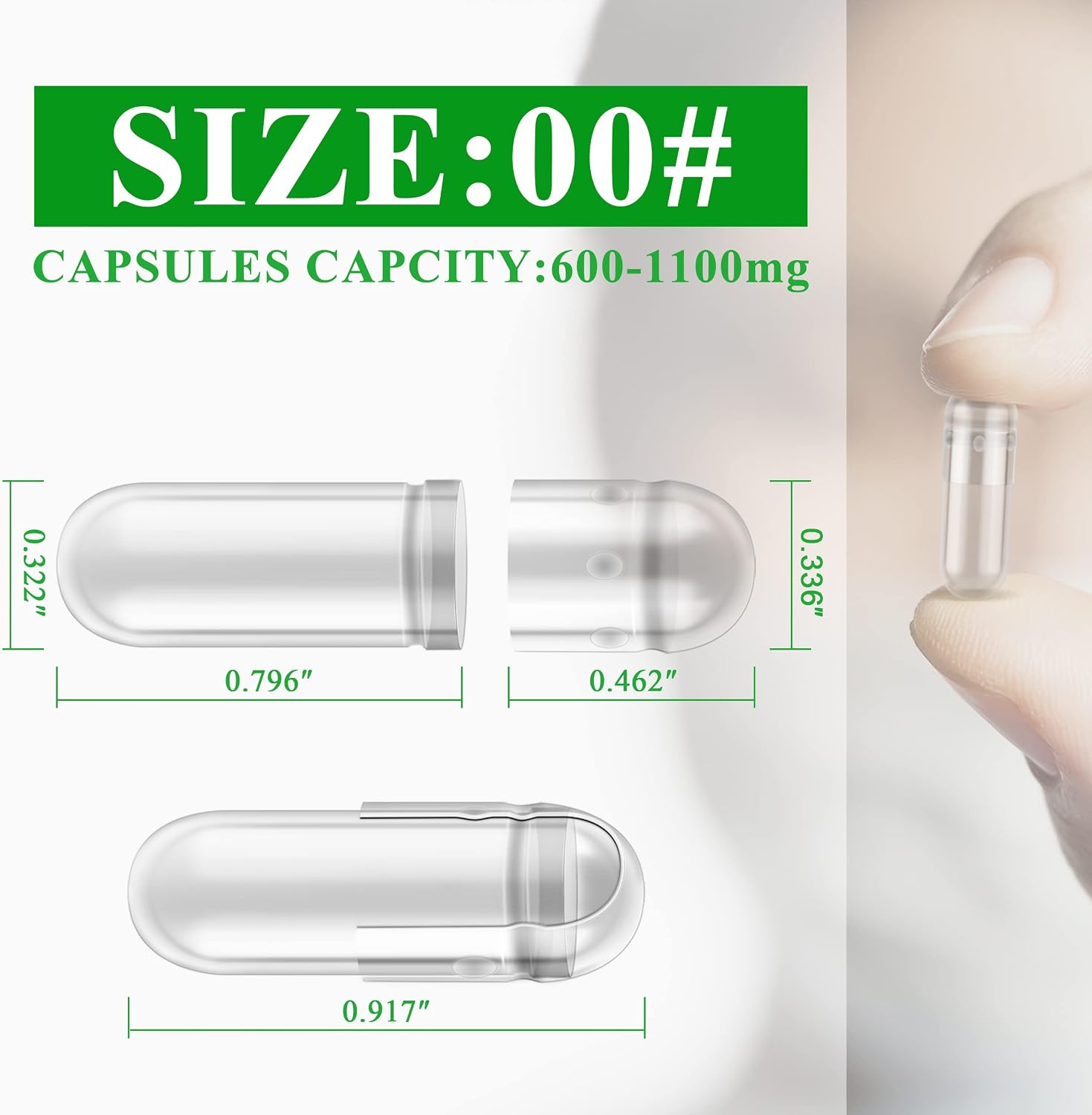 wananfu Cápsulas Vacías Vegetarianas Tamaño 00 (500 uds) con Micro Cuchara de Laboratorio