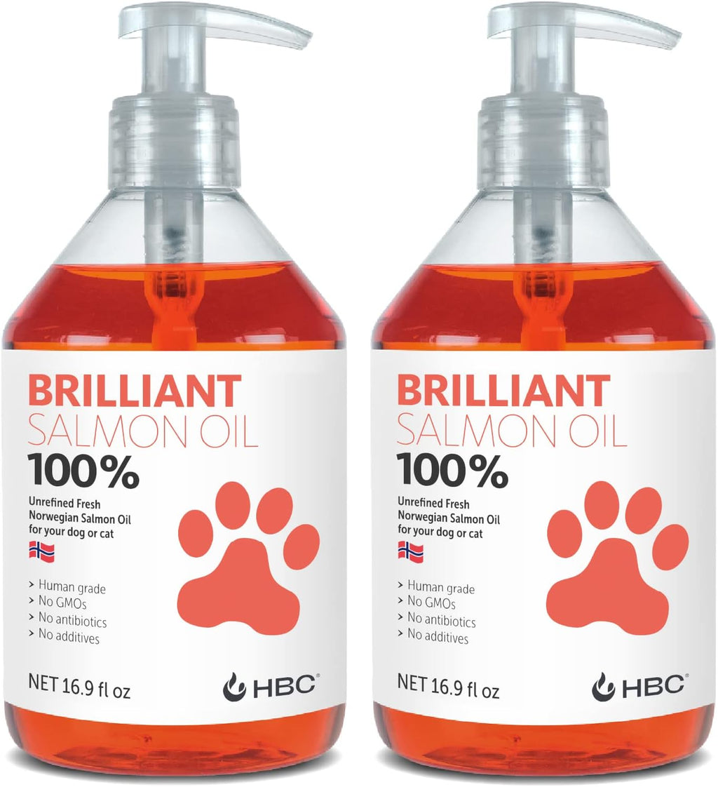 Brilliant Norwegian Salmon Oil for Dogs, Cats, Horse, Ferret - Pure Omega 3, 6 & 9 - 2x500 ml