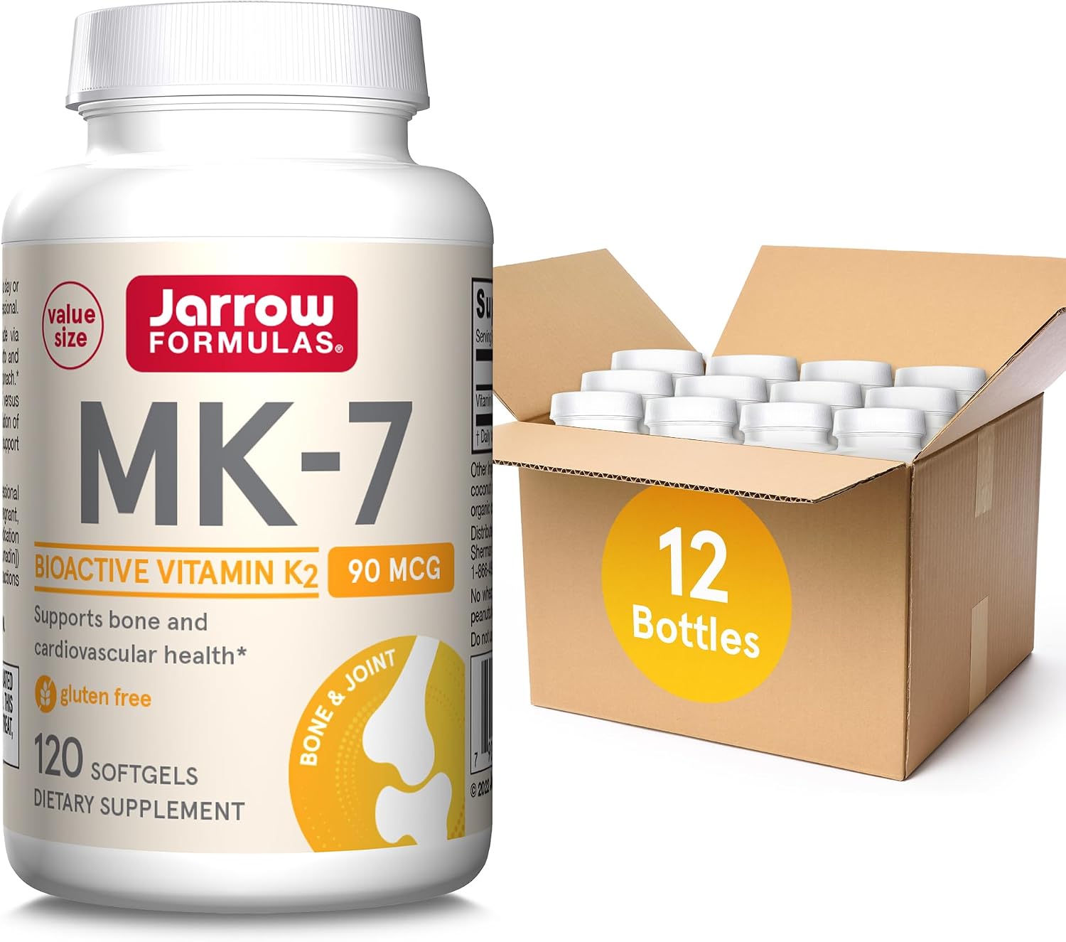 Jarrow Formulas MK-7 90mcg - Vitamina K2 (MK-7) - 120 Cápsulas Blandas (12 Envases)