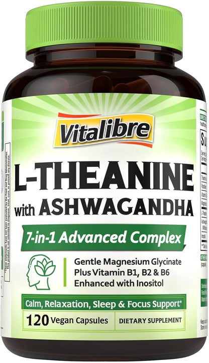 Vitalibre L-Teanina 200mg 7 en 1 con – L-Teanina (200 mg): Aminoácido presente en el té verde, conocido por – Image 1